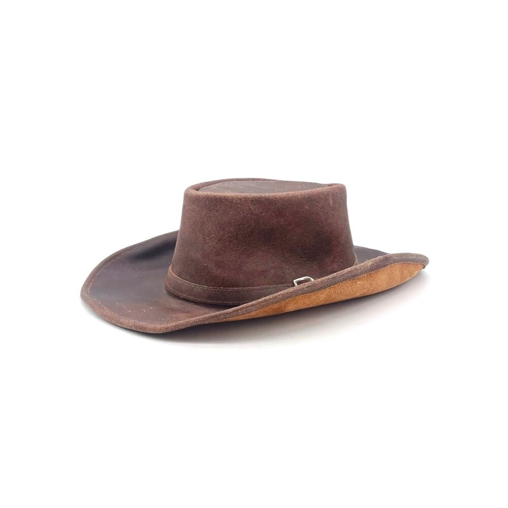 Vintage Brown Leather Cowboy Hat Western Ranch Outback Size L 22” Boho Festival - Picture 2 of 14
